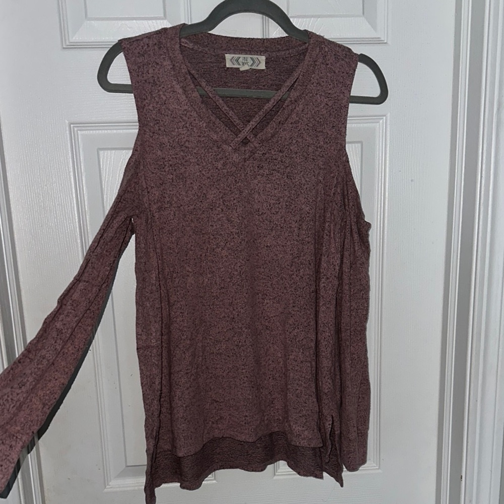Pink Rose Burgundy Cold Shoulder Blouse